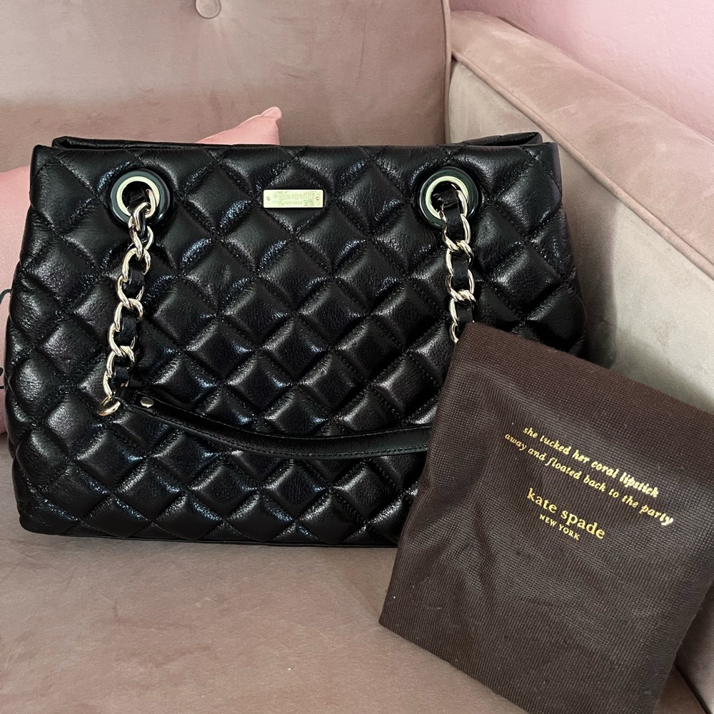 Kate Spade Gold Coast Maryanne Black Leather Quilted/Gold Chain Handbag
